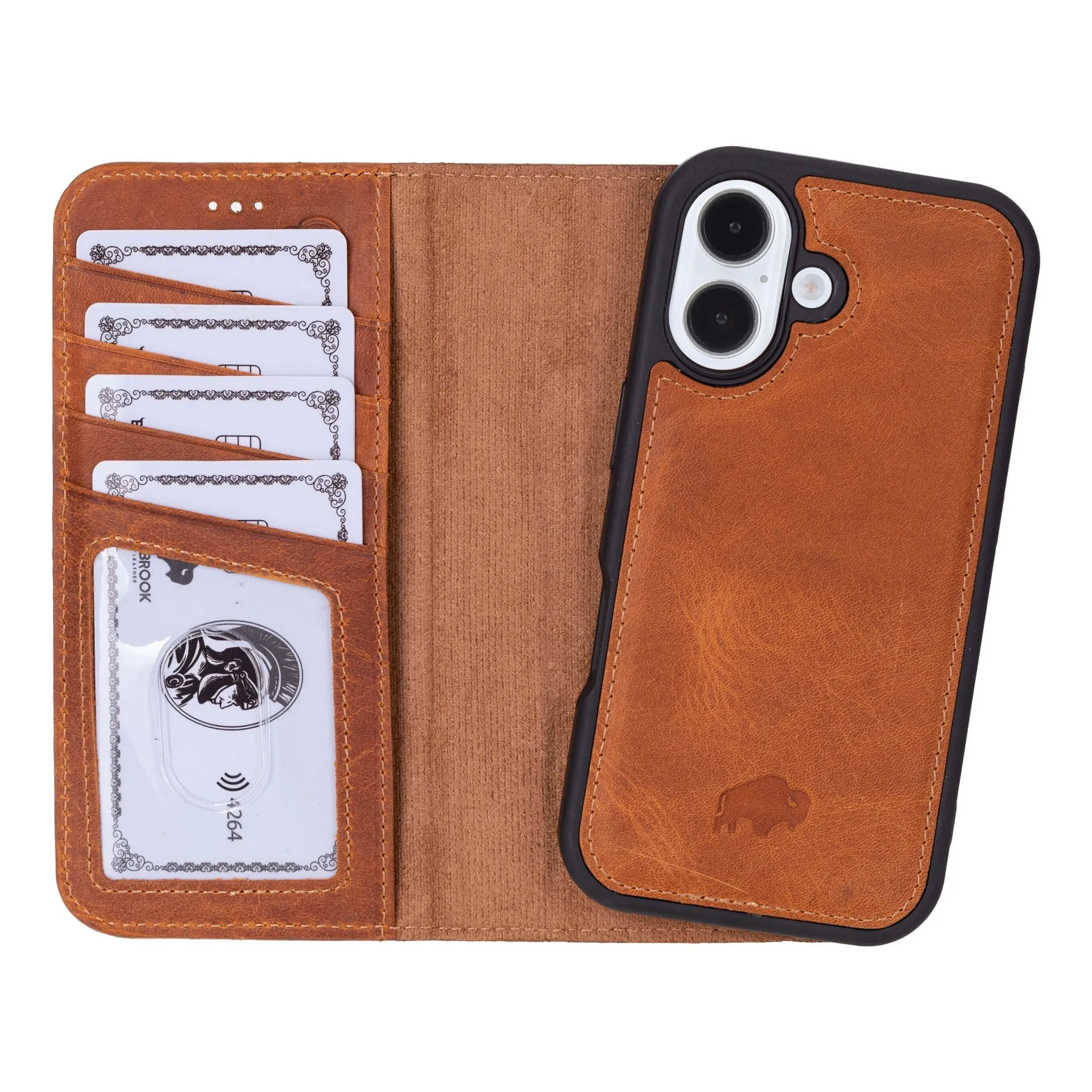 Carter Detachable Leather Wallet Case ?C iPhone 16, Golden Brown Luxury Grip Soft Texture