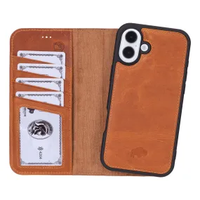 Waterproof Design Carter Detachable Leather Wallet Case ?C iPhone 16 Plus, Golden Brown