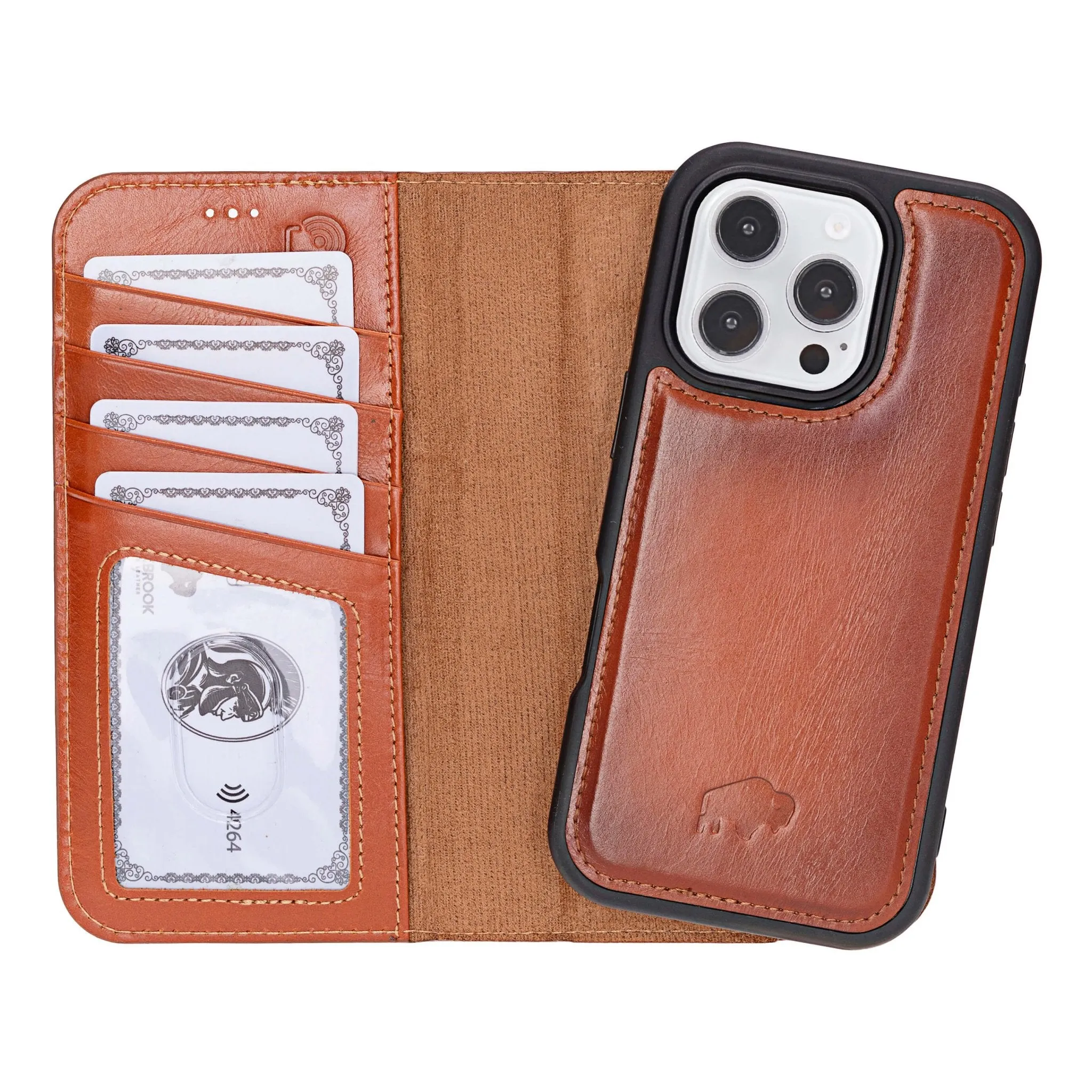 Carter Detachable Leather Wallet Case ?C iPhone 16 Pro Max, Burnished Tan Rugged Edge Handy Use