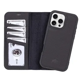 Soft Touching Luxury Pattern Carter Detachable Leather Wallet Case ?C iPhone 16 Pro Max, Pebble Black