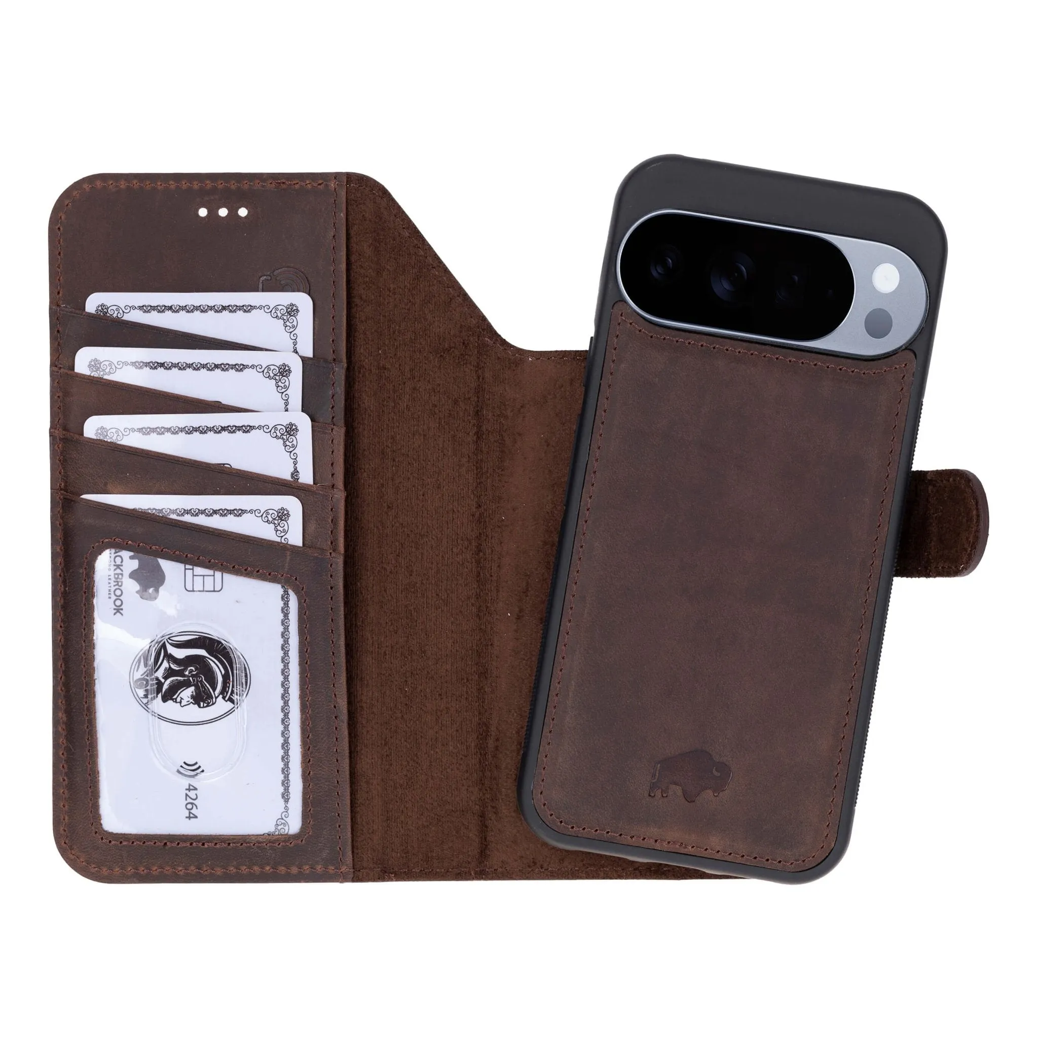 Strong material Smooth Layer Texture Carter Detachable Leather Wallet Case ?C Pixel 10 Pro XL, Distressed Coffee