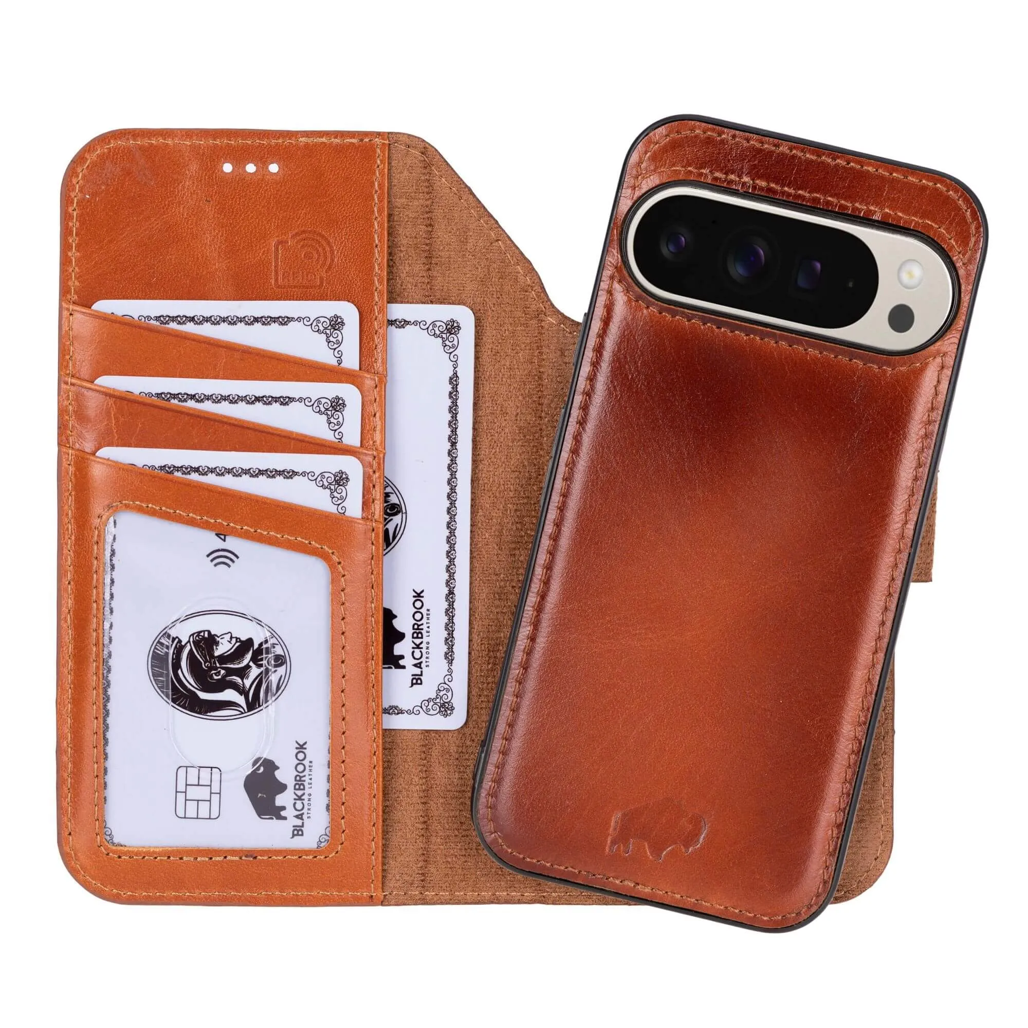 Smooth Edge Design Carter Detachable Leather Wallet Case ?C Pixel 9 Pro, Burnished Tan