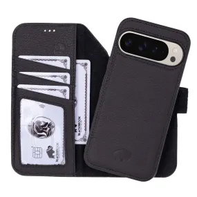 Carter Detachable Leather Wallet Case ?C Pixel 9 Pro, Pebble Black Elegant Surface Durable Shell