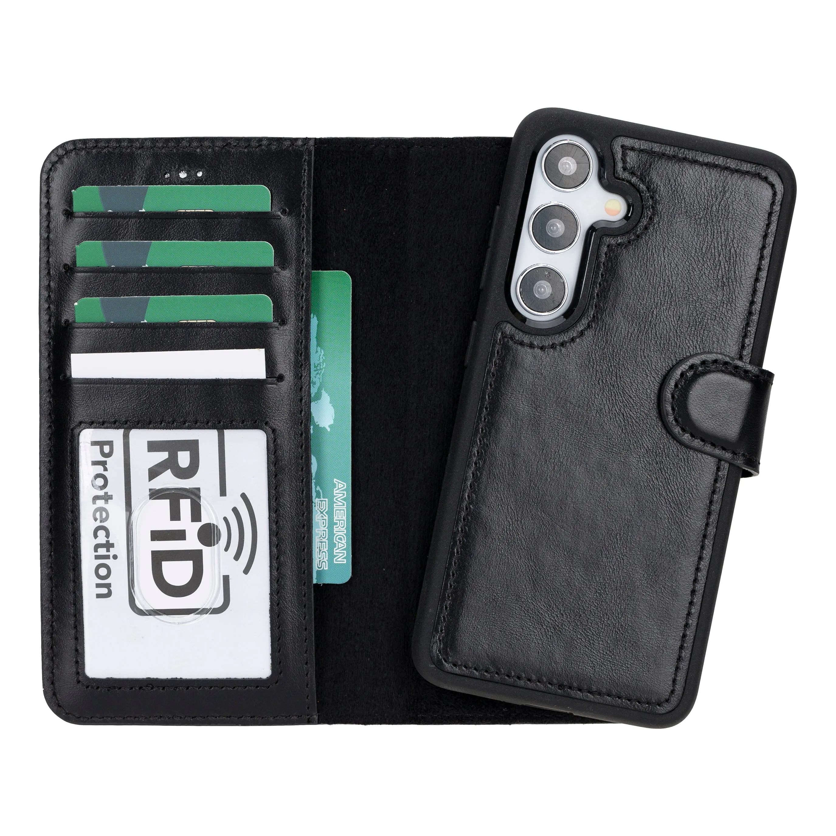 Carter Detachable Leather Wallet Case Galaxy S24, Rustic Black Everyday Function Matte Layer