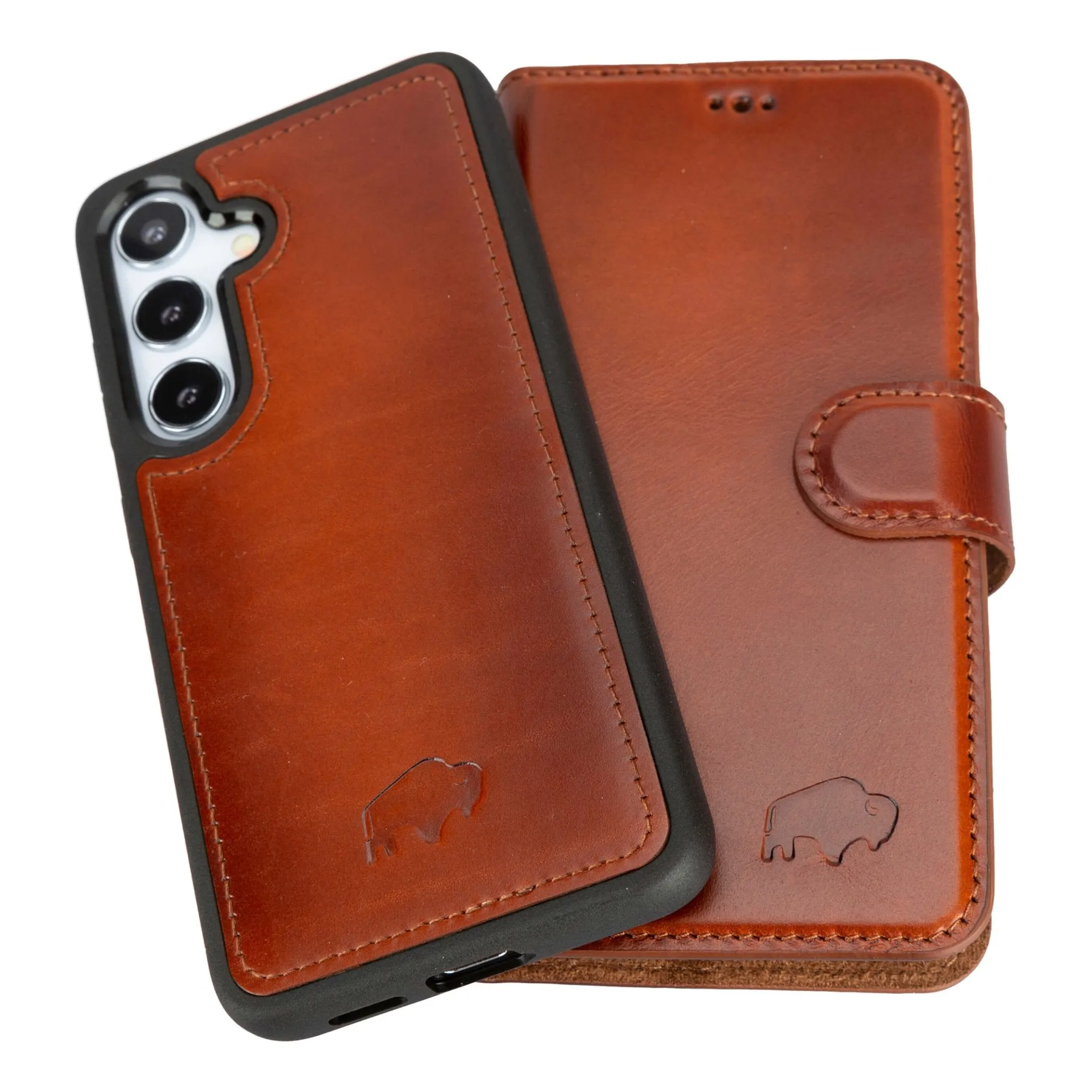 Compact Fit Carter Detachable Leather Wallet Case Galaxy S25, Burnished Tan