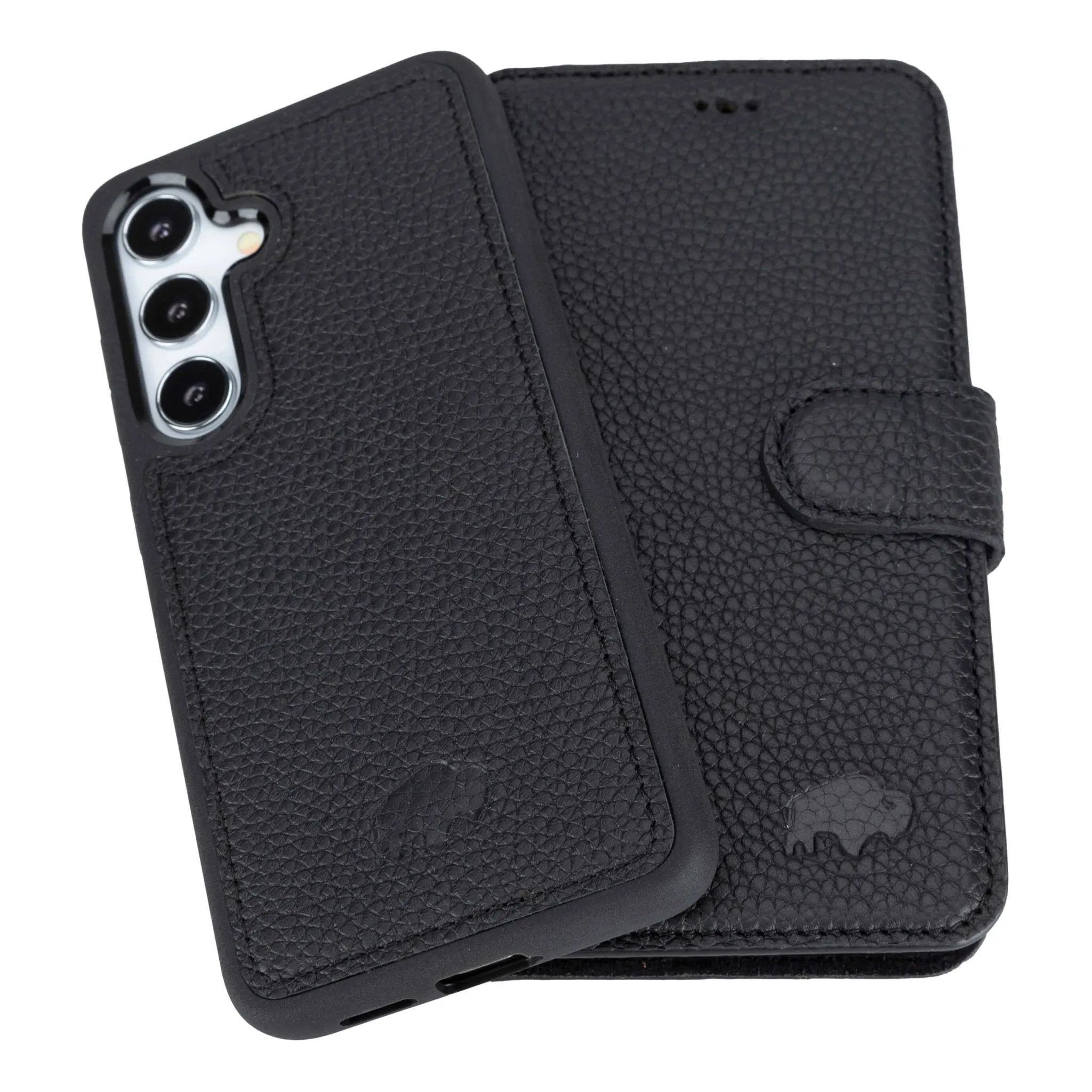 Non Slip Carter Detachable Leather Wallet Case Galaxy S25, Pebble Black