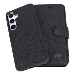 Non Slip Carter Detachable Leather Wallet Case Galaxy S25, Pebble Black