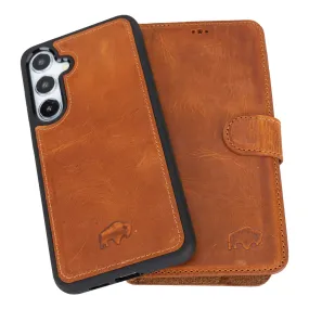 Portable Protection Carter Detachable Leather Wallet Case Galaxy S25 Plus, Golden Brown