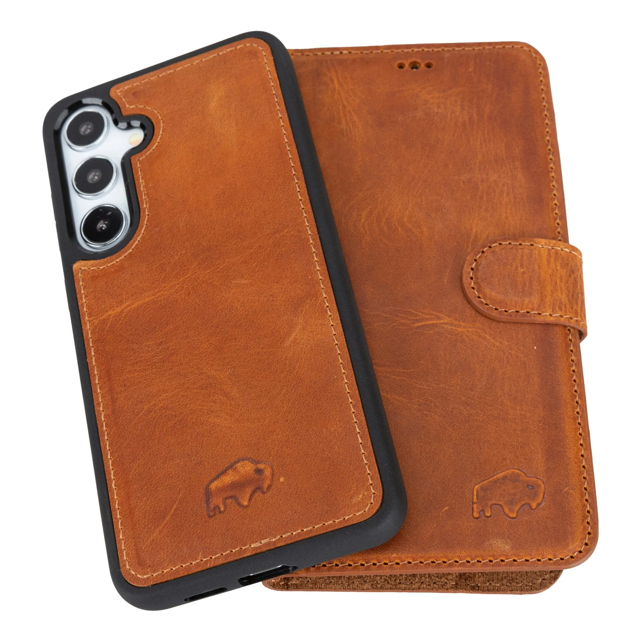 Portable Protection Carter Detachable Leather Wallet Case Galaxy S25 Plus, Golden Brown
