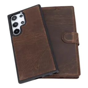 Carter Detachable Leather Wallet Case Galaxy S25 Ultra, Distressed Coffee Hybrid Pattern Design