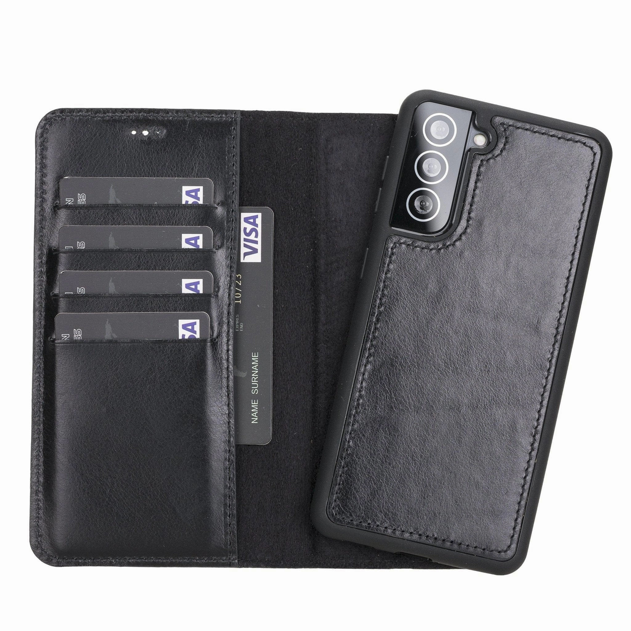 Minimalist Aesthetic Carter Detachable Leather Wallet Case Galaxy S21 Plus, Rustic Black