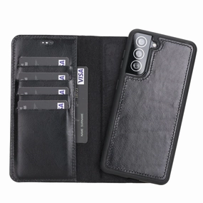 Carter Detachable Leather Wallet Case Galaxy S21, Rustic Black High gloss