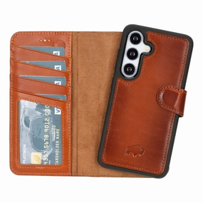 Carter Detachable Leather Wallet Case Galaxy S24, Burnished Tan Sleek Finish