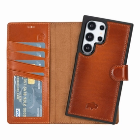 Carter Detachable Leather Wallet Case Galaxy S24 Ultra, Burnished Tan Full Coverage Smooth Feel