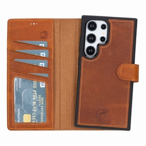 Impact Cushion Carter Detachable Leather Wallet Case Galaxy S24 Ultra, Golden Brown