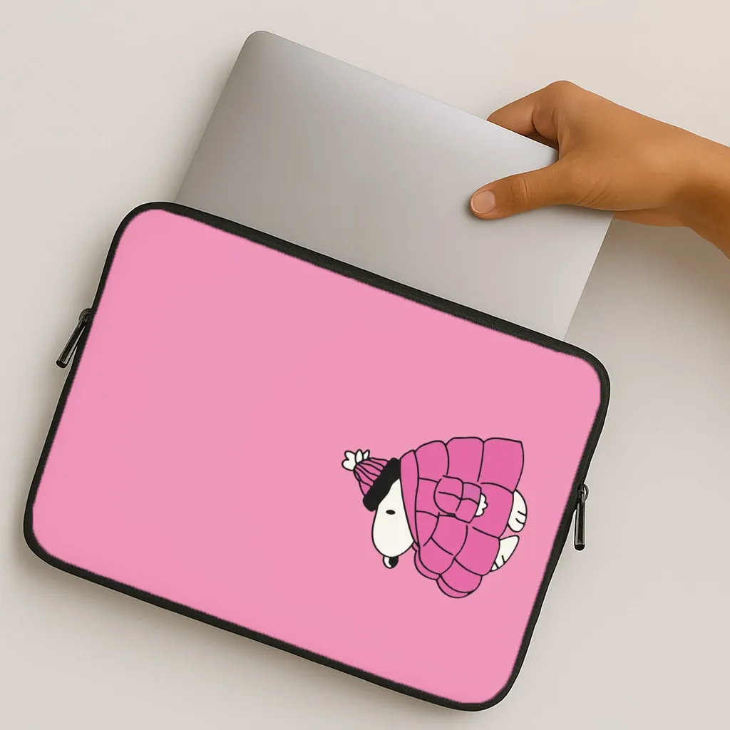 Grip Texture Cartoon Beagle Puffer Jacket Pink Laptop Sleeve