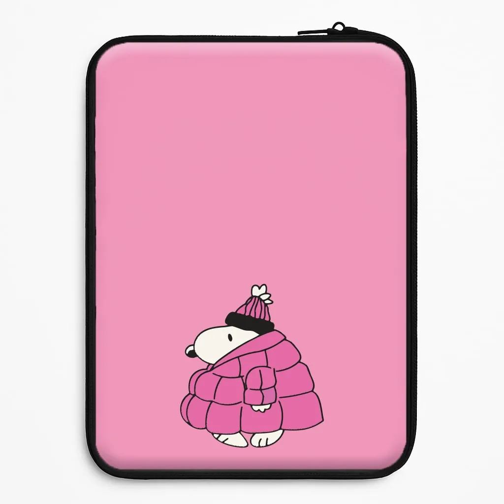 Scratch Block Durable Edge Texture Cartoon Beagle Puffer Jacket Pink Laptop Sleeve