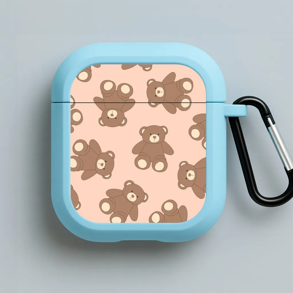 Cartoon Brown Bear Pattern AirPods Case Trendy Portable Shell Modern Style Accessory