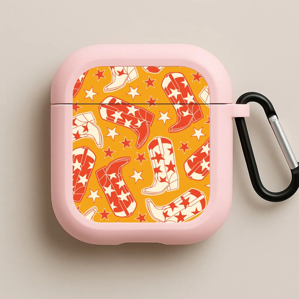 minimal travel case Cartoon Cowboy Boots And Stars Pattern AirPods Case
