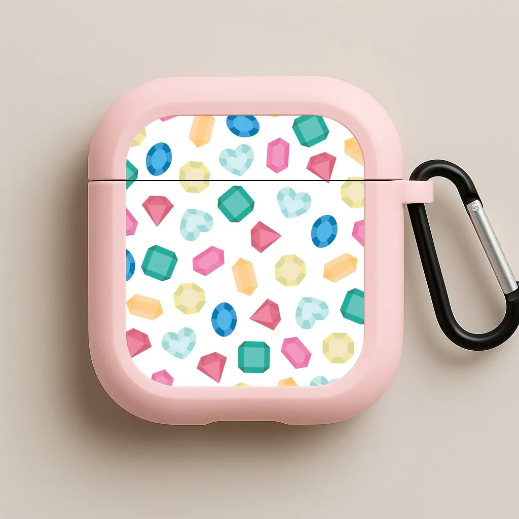 Cartoon Multicoloured Gems Pattern AirPods Case portable travel clip-on airpods protector