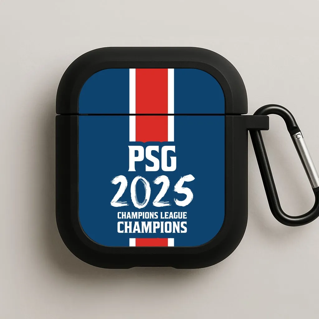 vivid ergonomic portable soft leather airpods case Trendy Lifestyle Storage Champion League Winners 25 PSG AirPods Case