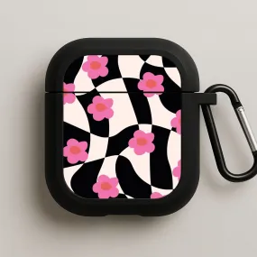 Checkboard Flowers - Trippy Patterns AirPods Case wireless earbuds protector clip