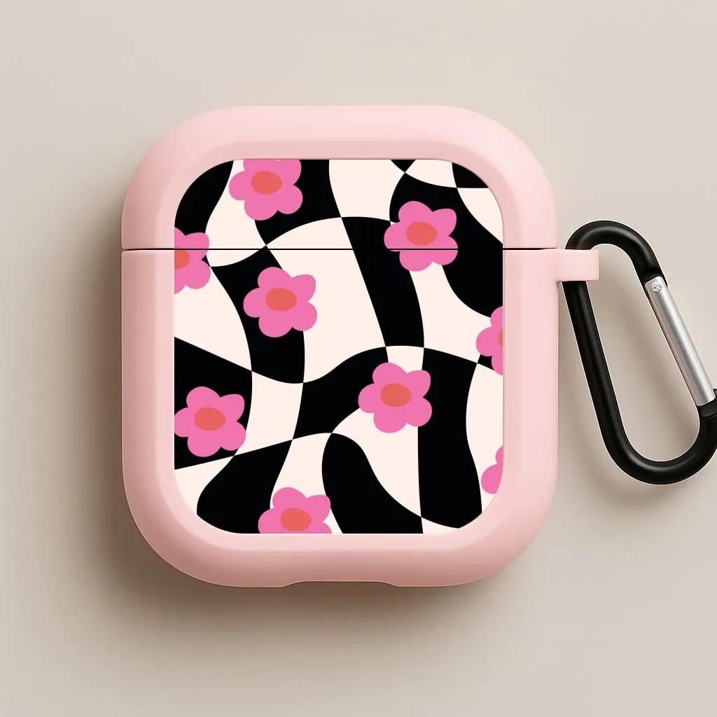 Checkboard Flowers - Trippy Patterns AirPods Case Trendy Tech Organizer
