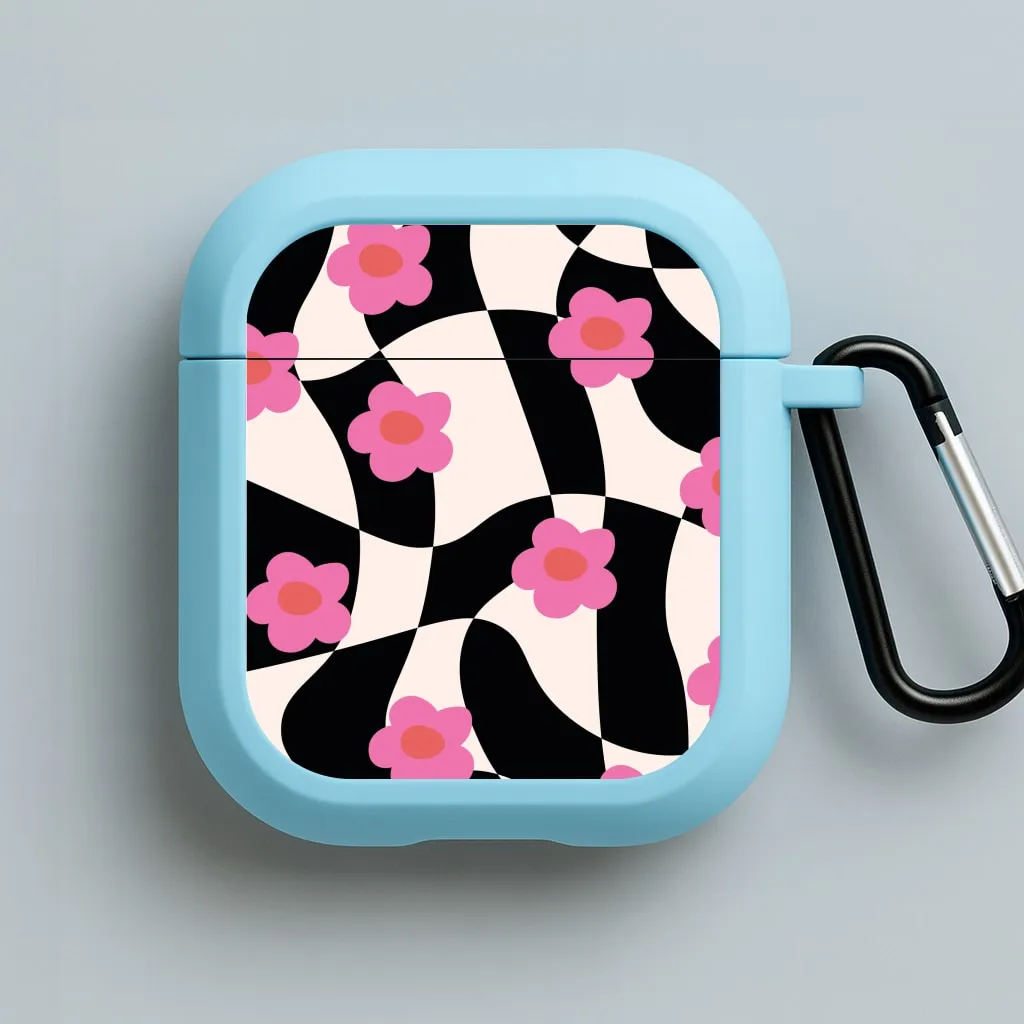 fashion ergonomic pastel leather protector lightweight neon handmade protector Checkboard Flowers - Trippy Patterns AirPods Case