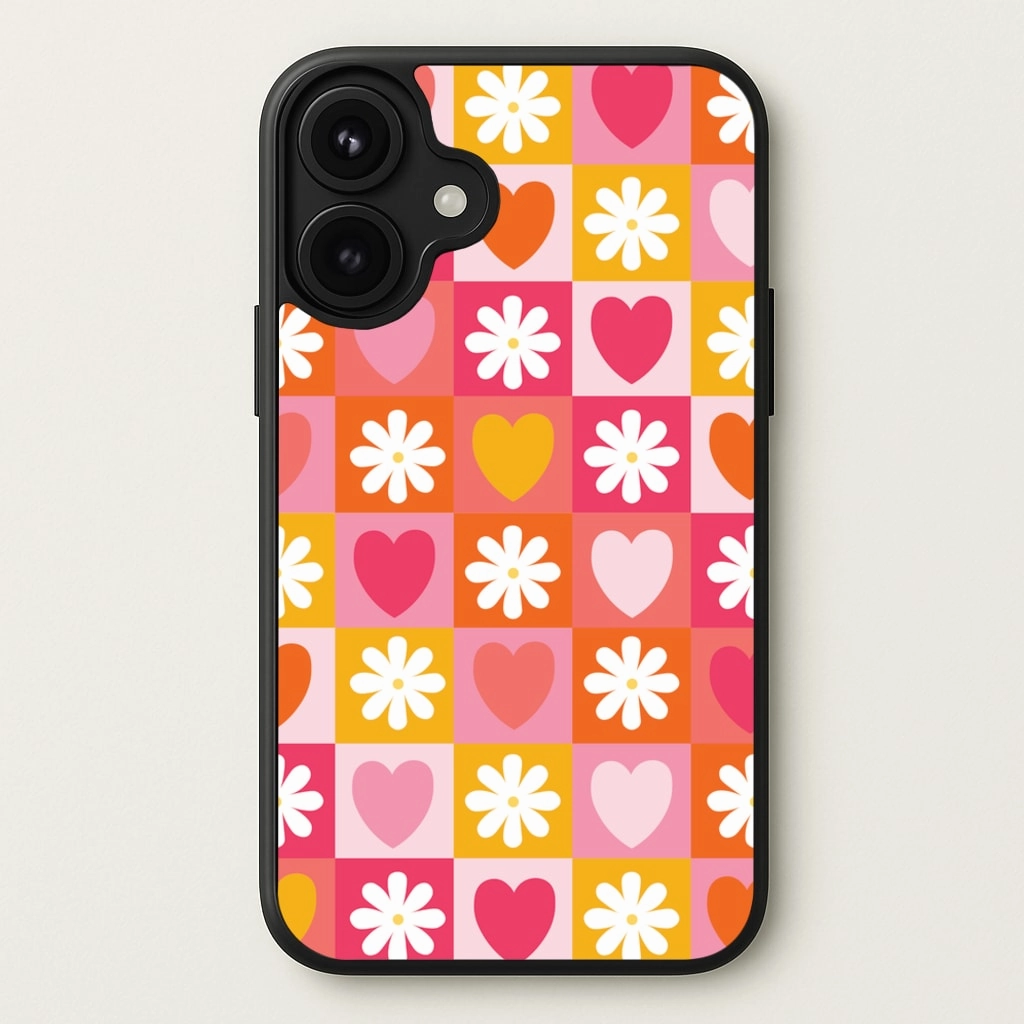 Modern Texture Look Ergonomic Texture Checked Hearts And Flowers - Spring Patterns Phone Case