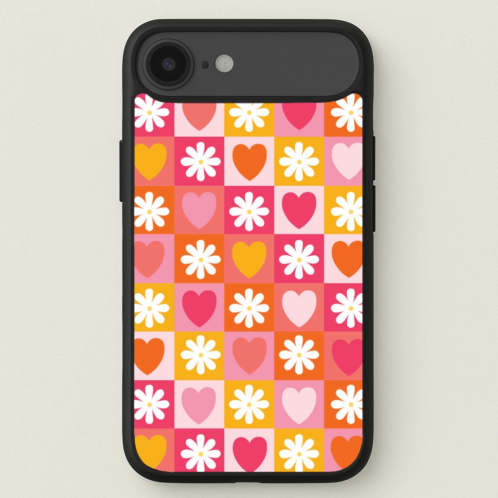 Scratchproof Surface Checked Hearts And Flowers - Spring Patterns Phone Case