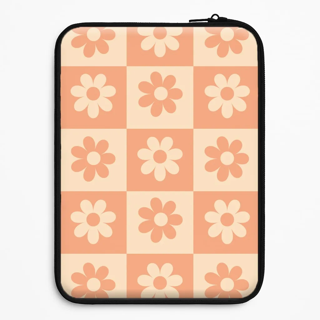 Wireless charging Trendy Finish Checkered Flowers Orange Laptop Sleeve