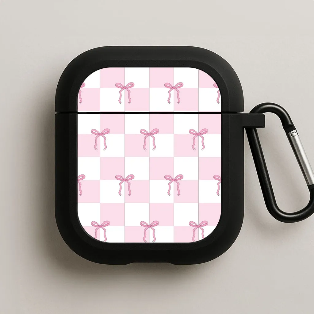 Checkered Pink Coquette Bows  AirPods Case custom name airpods case
