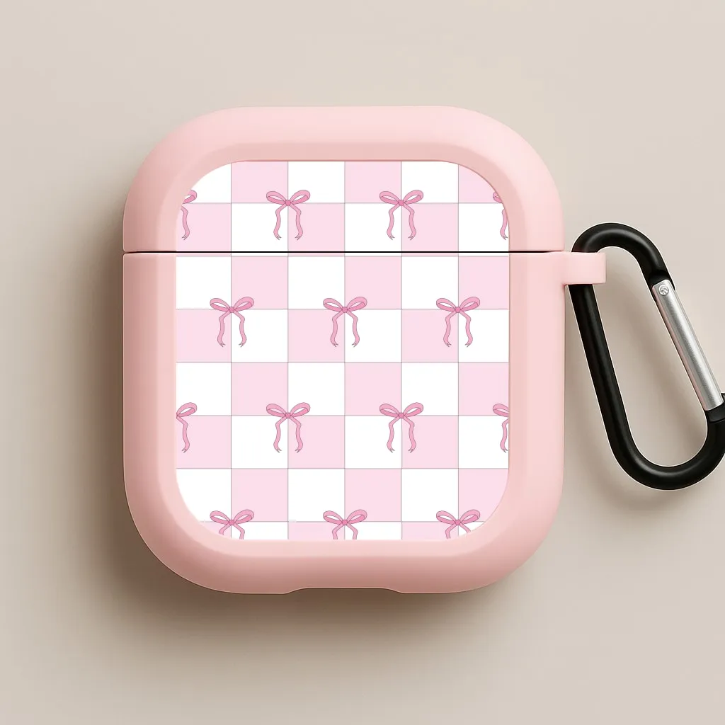 custom pattern silicone airpods shell Checkered Pink Coquette Bows  AirPods Case