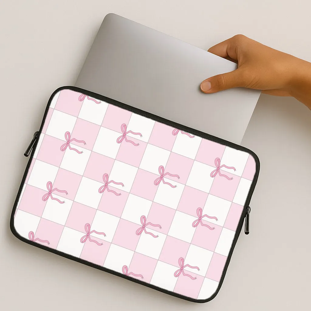 Checkered Pink Coquette Bows  Laptop Sleeve Durable Finish Layer