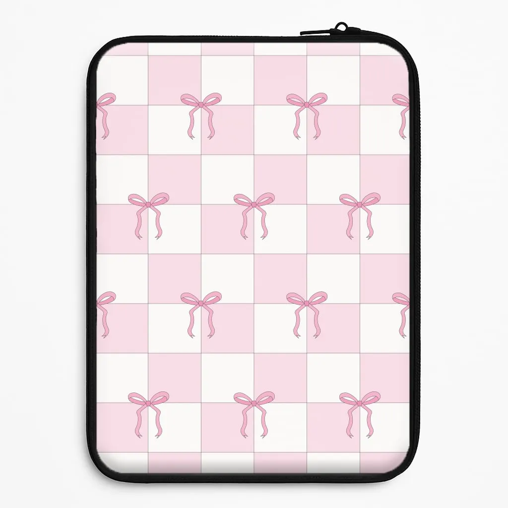 Checkered Pink Coquette Bows  Laptop Sleeve Elegant Style Elegant Look