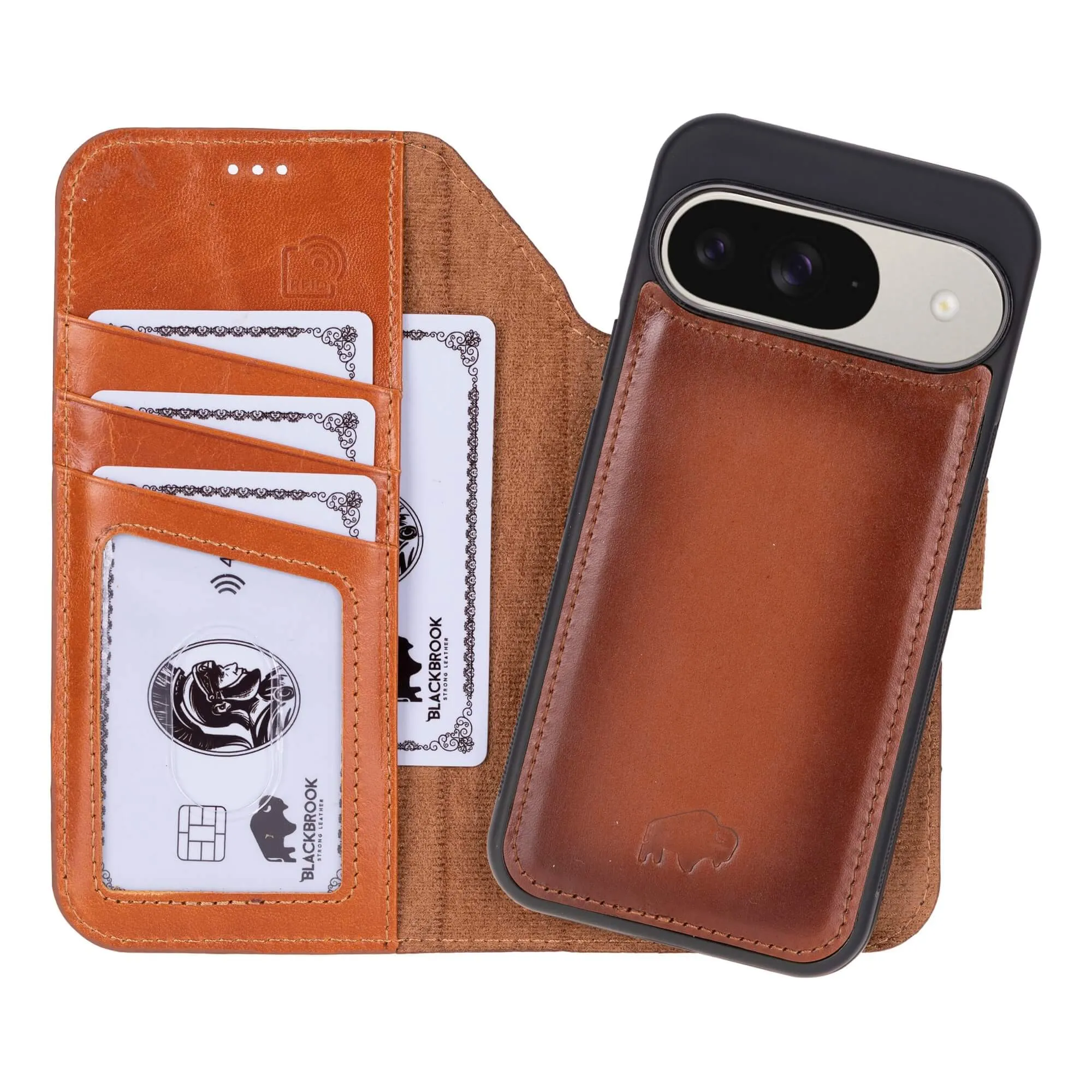 Carter Detachable Leather Wallet Case ?C Pixel 10, Burnished Tan Soft Edge Detail Lightweight Protection