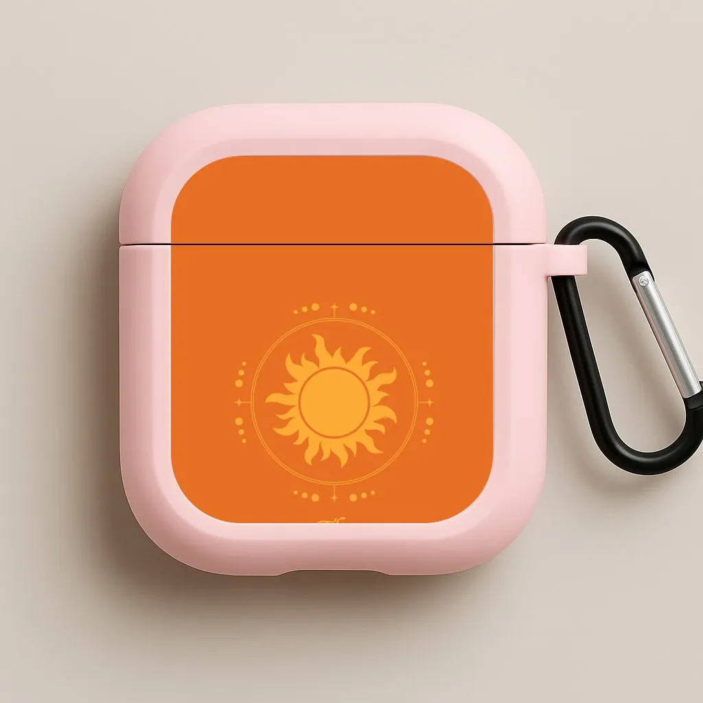 The Sun Orange AirPods Case leather surface airpods protector Portable Daily Pouch