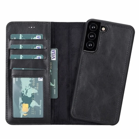 Non Slip Surface Carter Detachable Leather Wallet Case Galaxy S22, Rustic Black