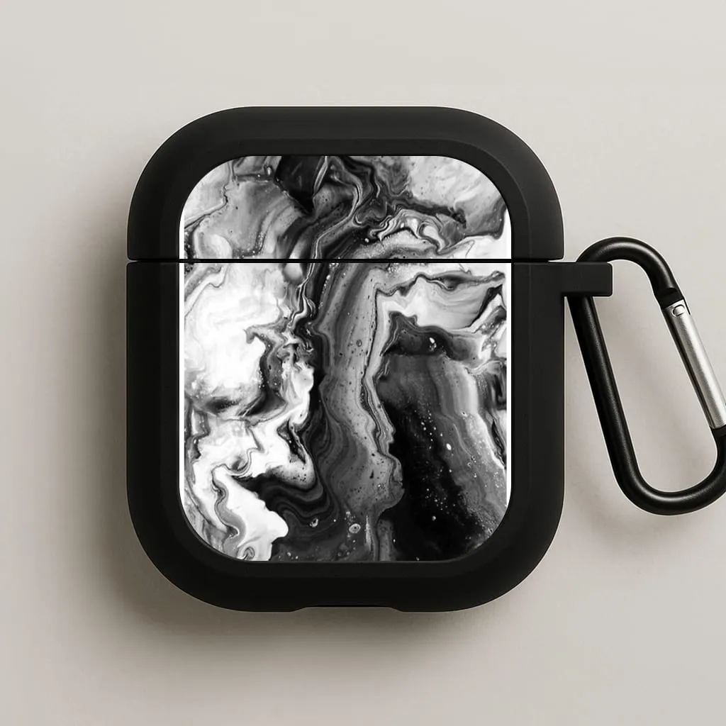 vivid pastel portable leather protector sports grip airpods protector Black and White Leaking Marble AirPods Case