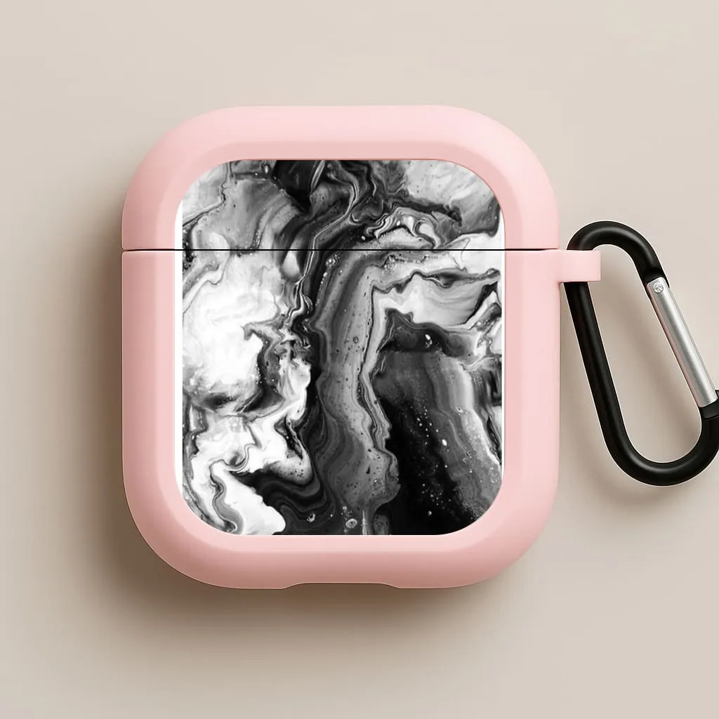 Black and White Leaking Marble AirPods Case shock resistant commuter silicone shell