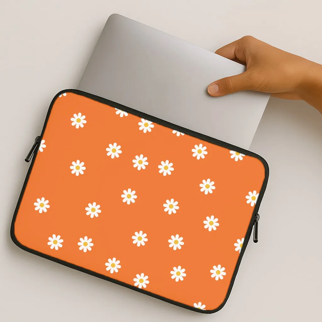 Versatile Accessory Hard Edge Orange Daisies Laptop Sleeve
