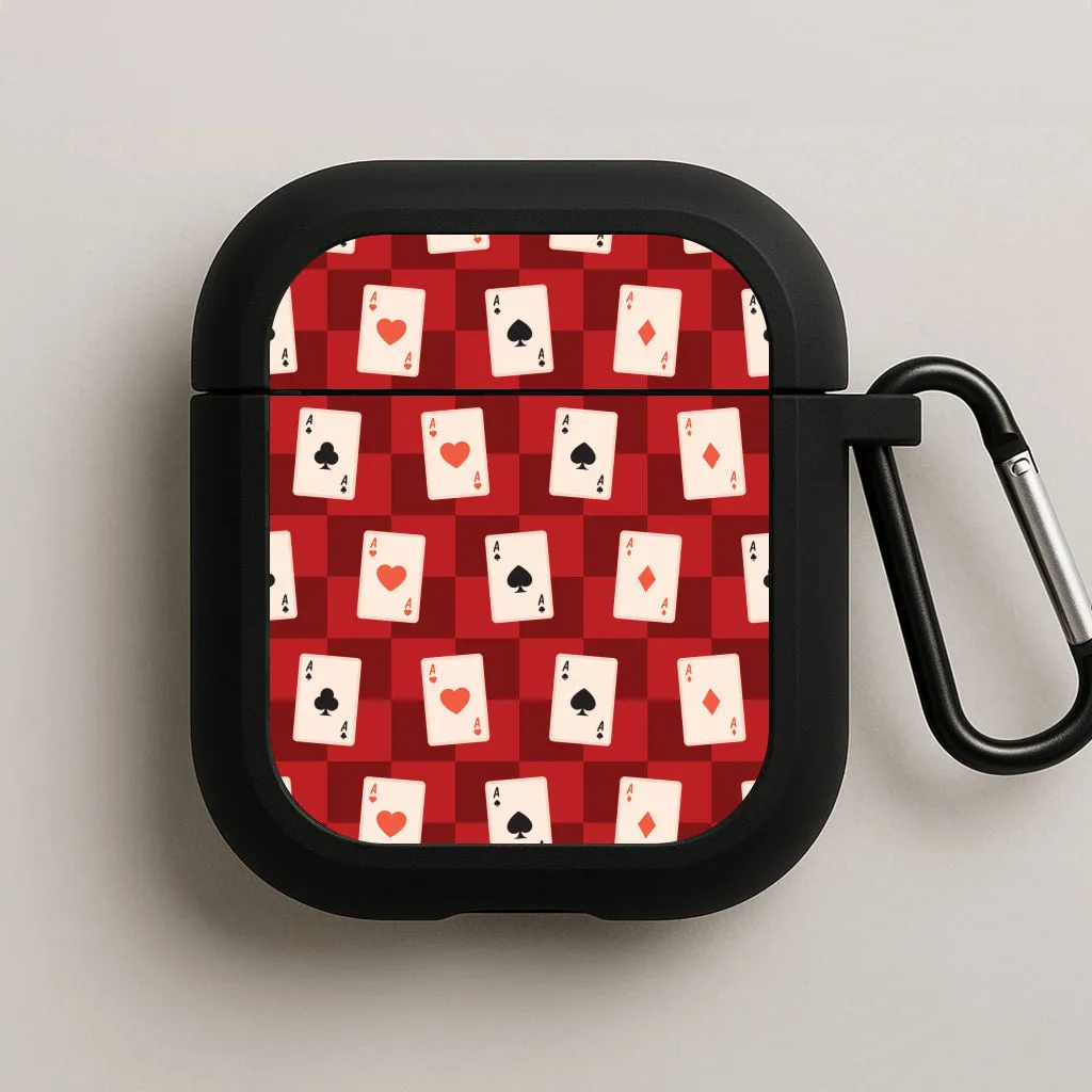 Card Deck Checkered Pattern  AirPods Case Durable Travel Bag