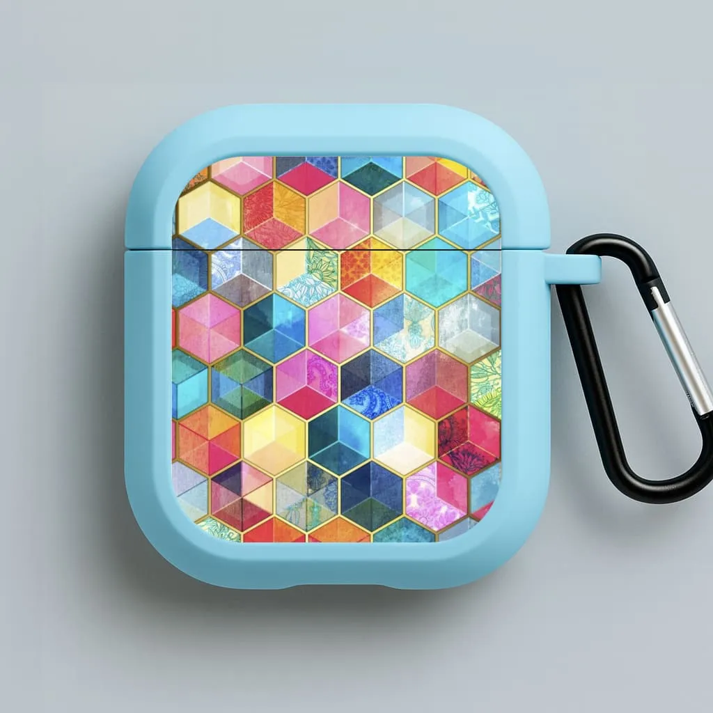 Colourful Honeycomb Pattern AirPods Case fashion gradient leather airpods cover Compact Everyday Holder