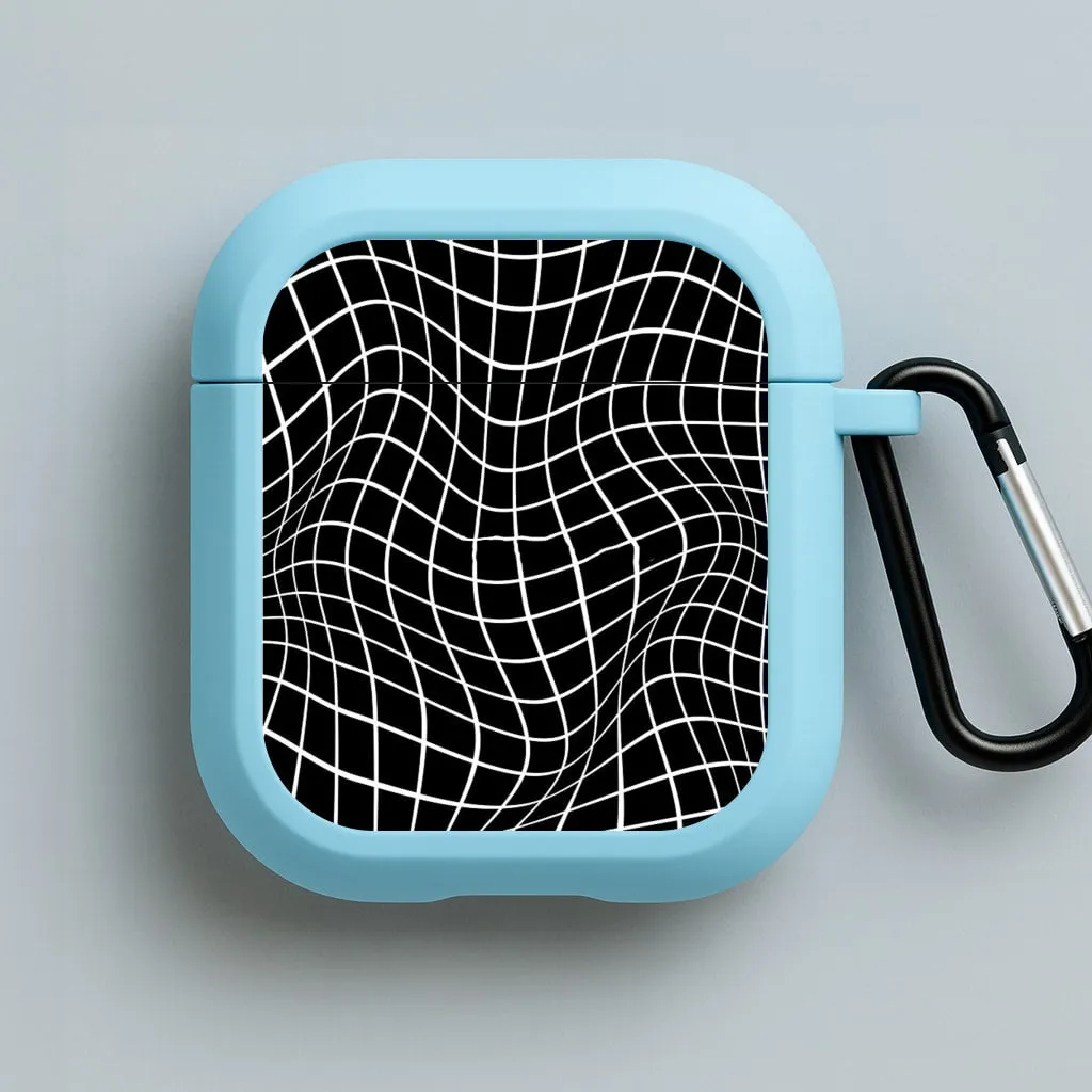 Trendy Matte Texture Black Wavy Grid Pattern AirPods Case