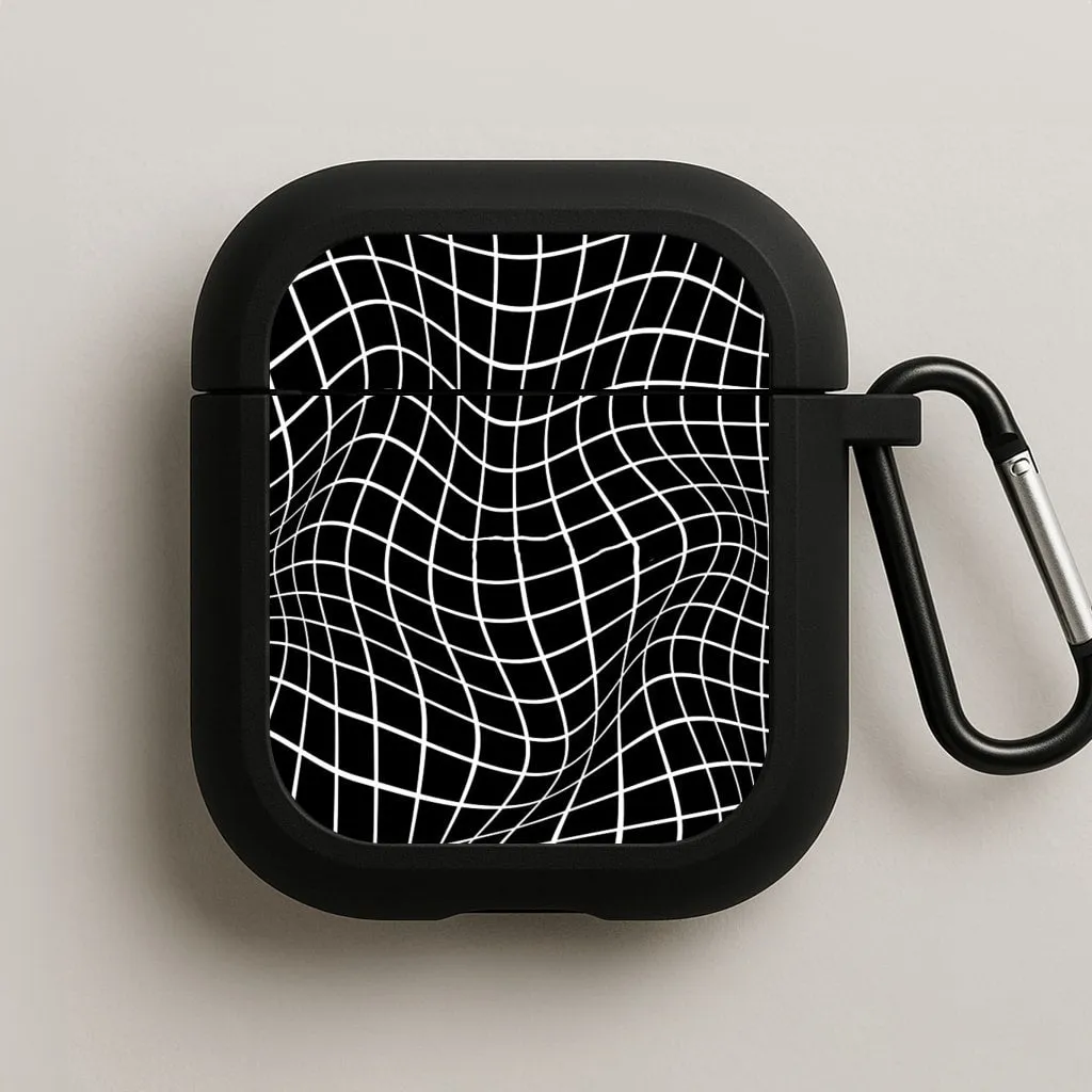 Black Wavy Grid Pattern AirPods Case designer silicone airpods case Fashion Accessory Holder