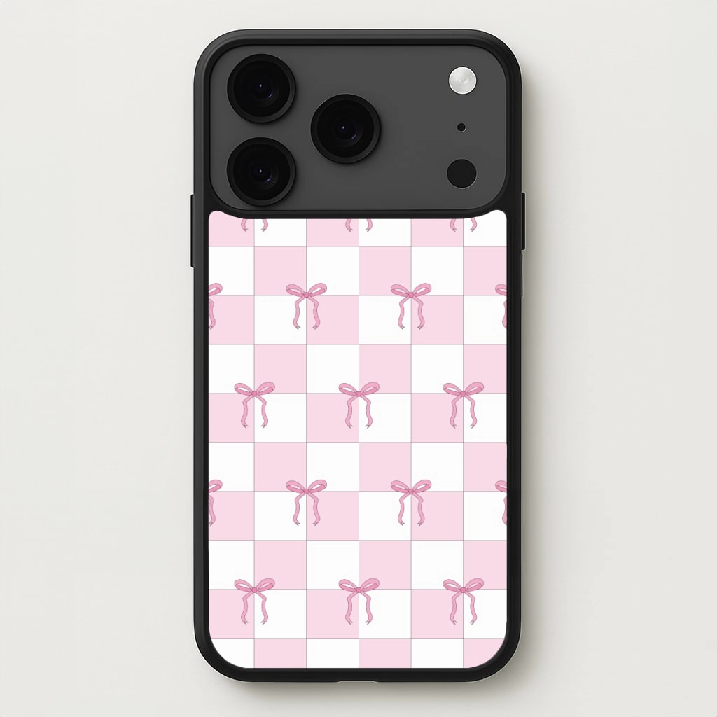 Checkered Pink Coquette Bows Phone Case Glossy surface