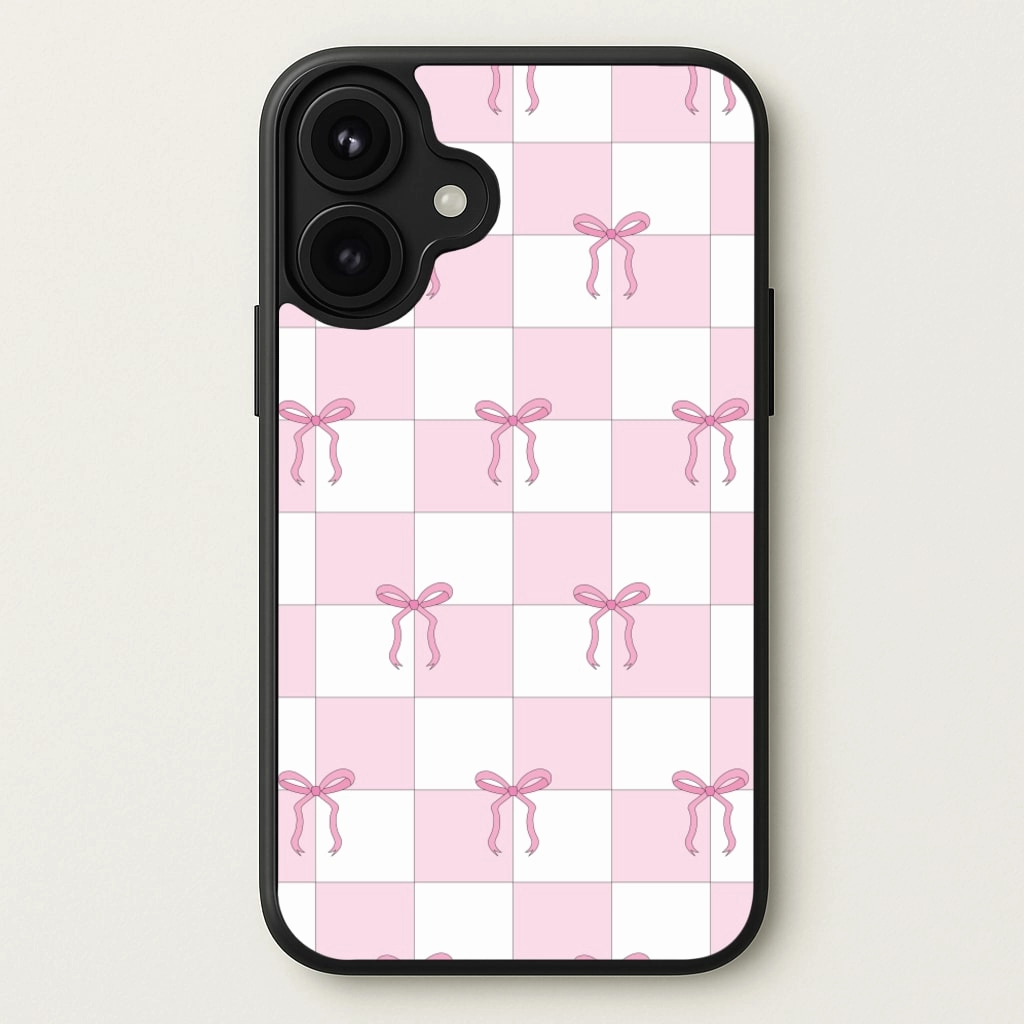 Outdoor Adventure Compact Protection Checkered Pink Coquette Bows Phone Case