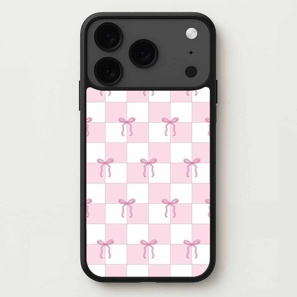 Smooth Surface Layer Checkered Pink Coquette Bows Phone Case