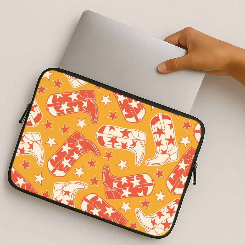 Clear View Cartoon Cowboy Boots And Stars Pattern Laptop Sleeve
