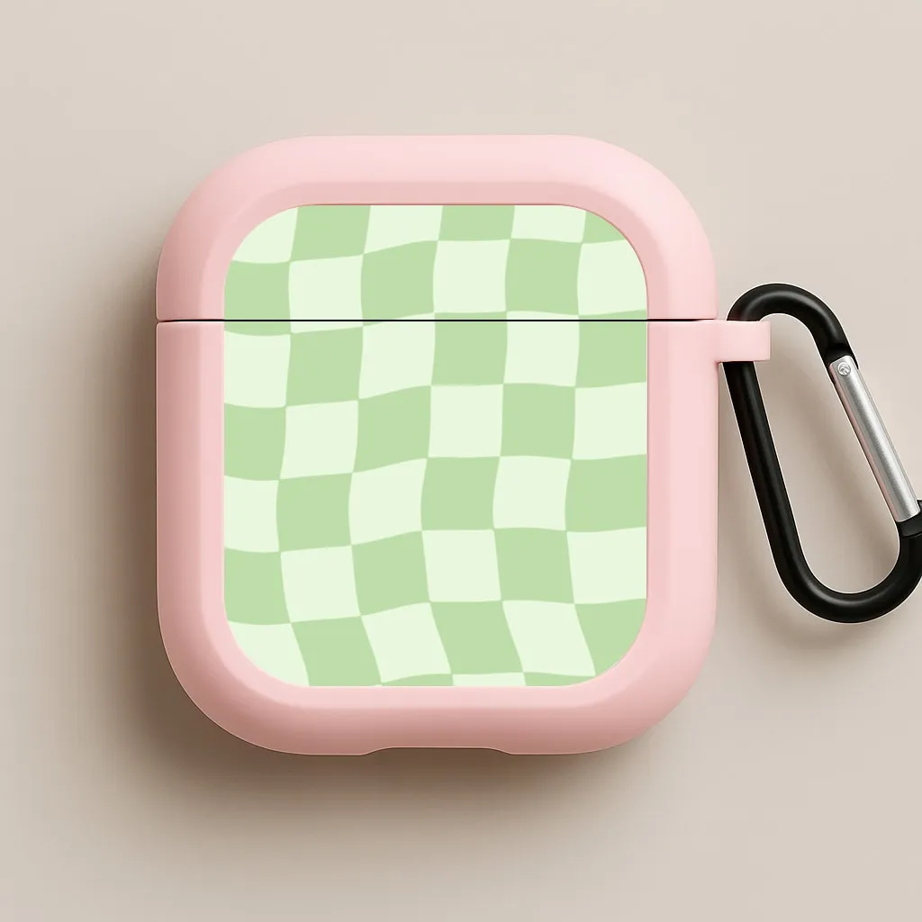 Green Checkers AirPods Case portable soft gradient travel protector